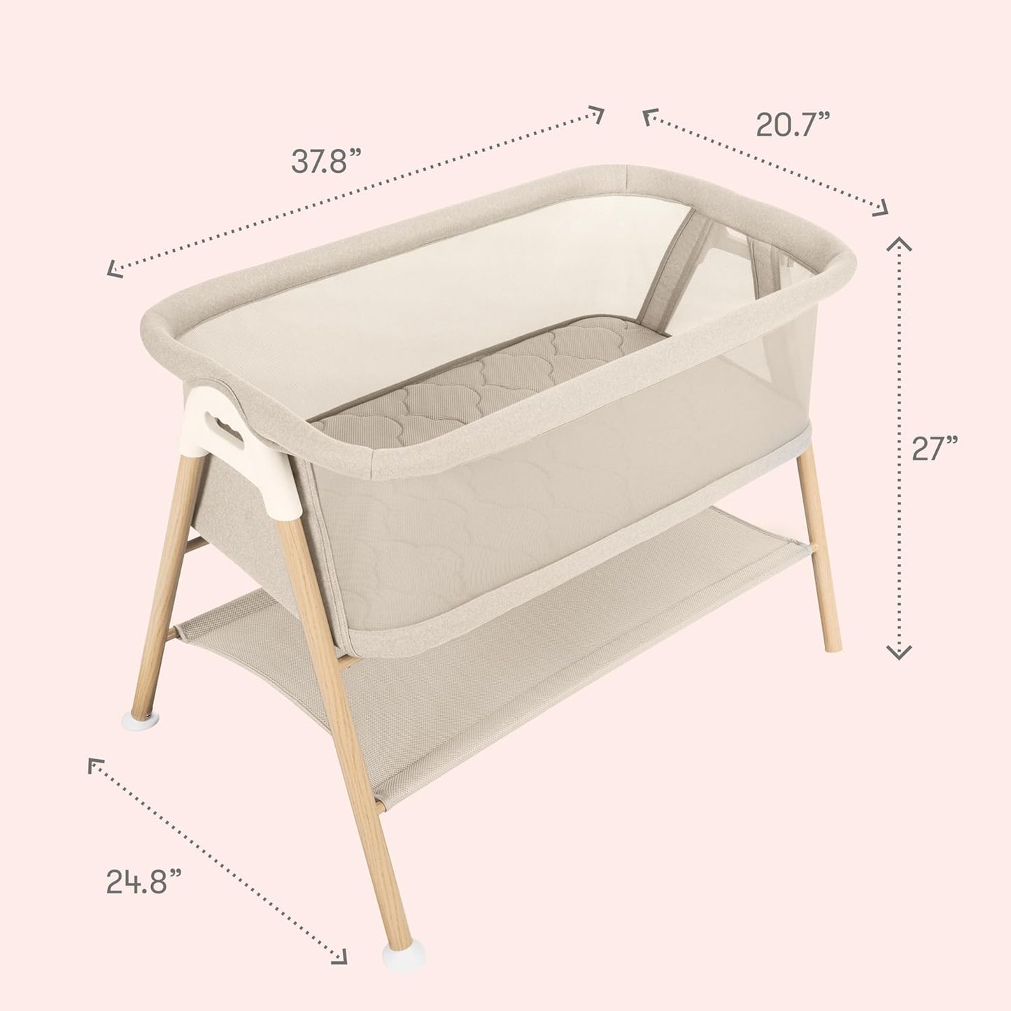 Newton Baby Bassinet & Bedside Sleeper with Mattress & Sheet - Ultra-Breathable & Completely Washable, Removable Dual-Layer Cover | Wood Frame | Adjustable Height & Infant Access Opening