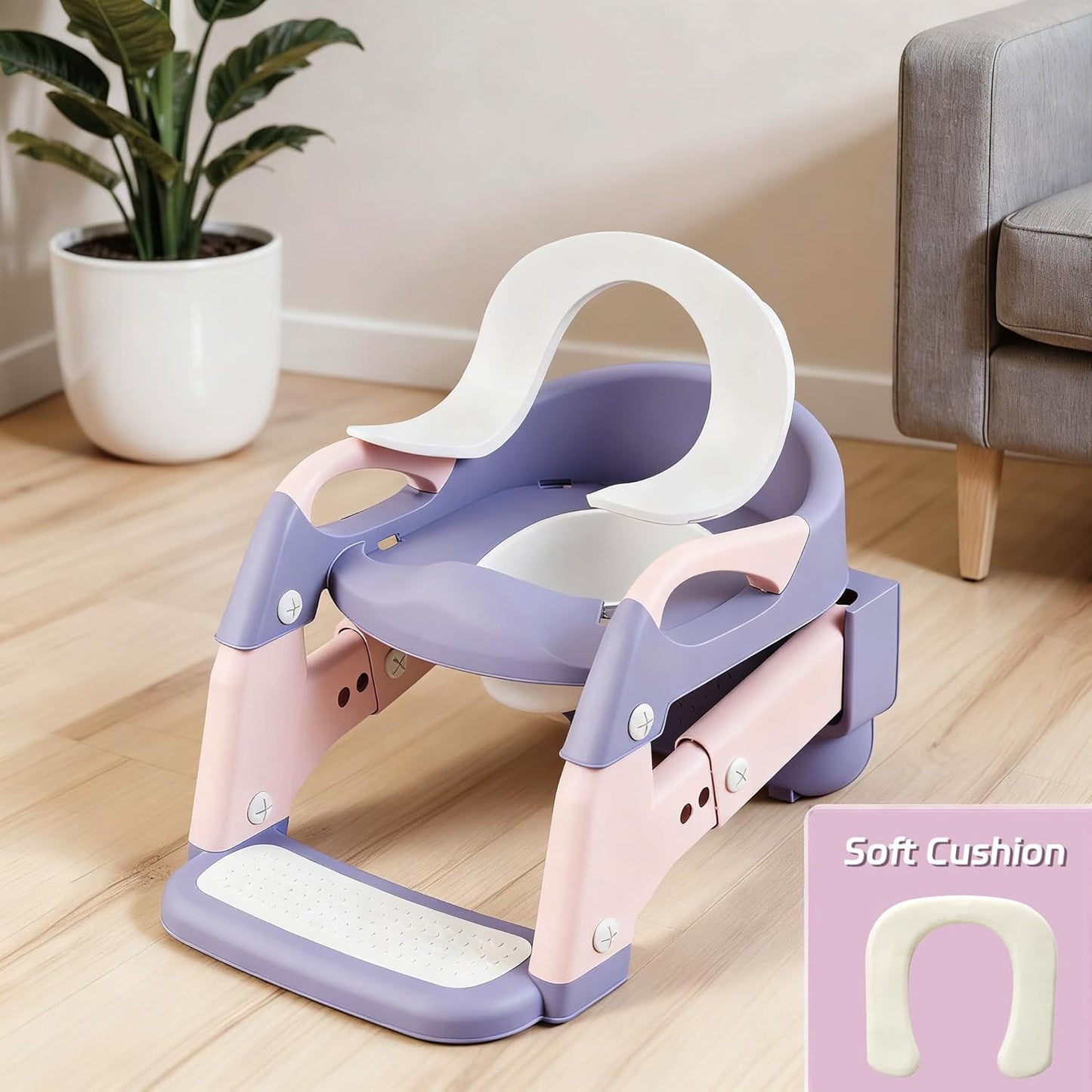 Snugzy Toddler Potty Training Seat 3-in-1 Foldable Potty Training Toilet with Step Stool Adjustable Potty Chair with Urinals (Grey)