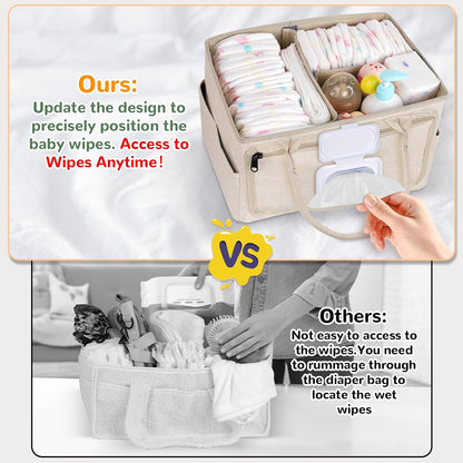 Volnamal Diaper Caddy with Wipe Dispenser One-Handed Access, Premium Diaper Organizer, Portable Car Organizer Nursery Basket for Newborn Essentials, Baby Registry Must Haves for Boys & Girls,Grey