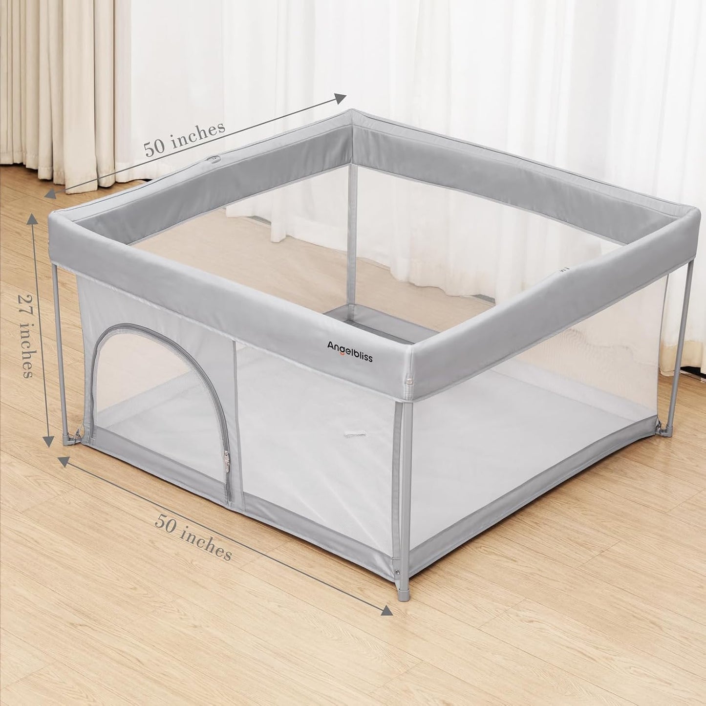 ANGELBLISS 50x50 Foldable Baby Playpen with Carrying Bag & Safety Lock - ASTM F406 Certified Baby Fence for Indoor/Outdoor, Lightweight Portable Play Yard with Breathable Mesh (Black)