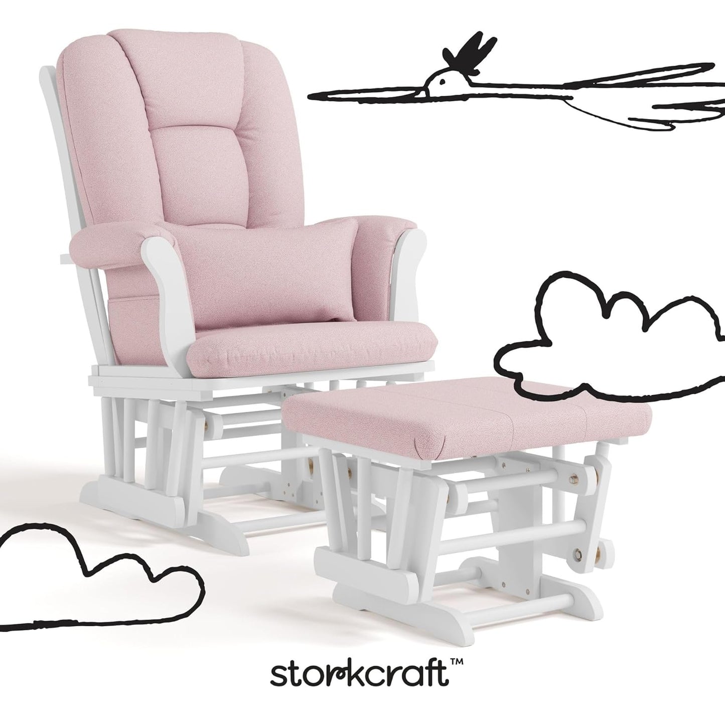 Storkcraft Tuscany Glider with Ottoman (Black/Gray) — GREENGUARD Gold Certified, Bonus Lumbar Cushion Included, Solid Wood Base, Smooth Motion, Award-Winning Nursery Rocking Chair, Glider and Ottoman