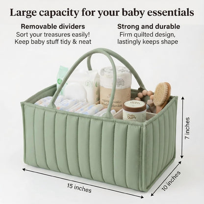 Baby Diaper Caddy Organizer-Large Nursery Storage Basket for Changing Table and Car - Portable Newborn Essentials & Wipes Bin - Gift for Baby Shower and Registry Must-Have (Forest Green)