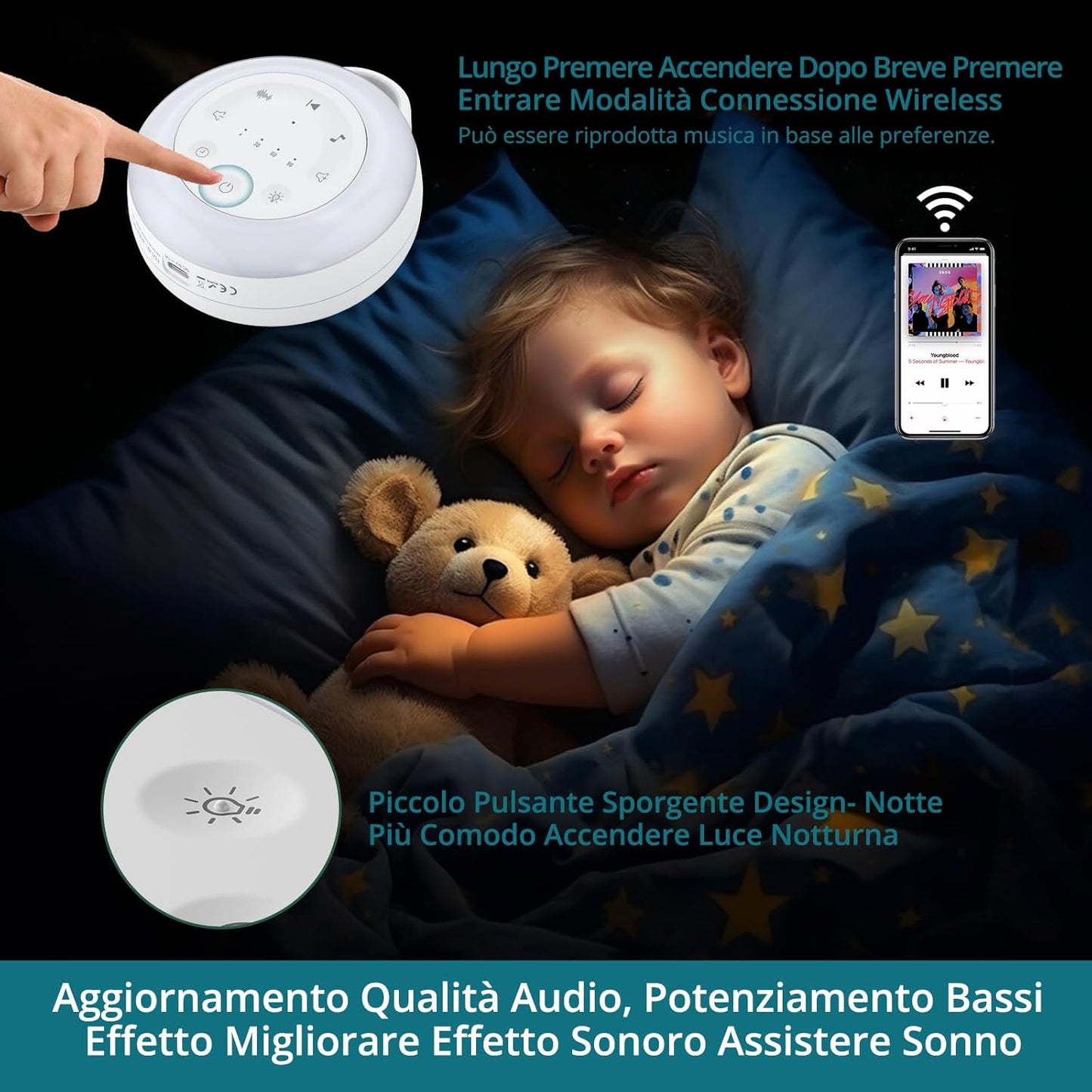 Portable White Noise Machine for Baby & Adults, 24 Soothing Sounds Sleep Sound Machine with Night Light, Timer & Memory Function, USB Rechargeable Portable Sound Machine for Travel Home Office
