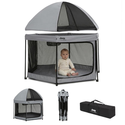 Jeep Hexagon Pop Up Play Yard with Removable Canopy | Ideal for Indoor and Outdoor Use, Olive Green