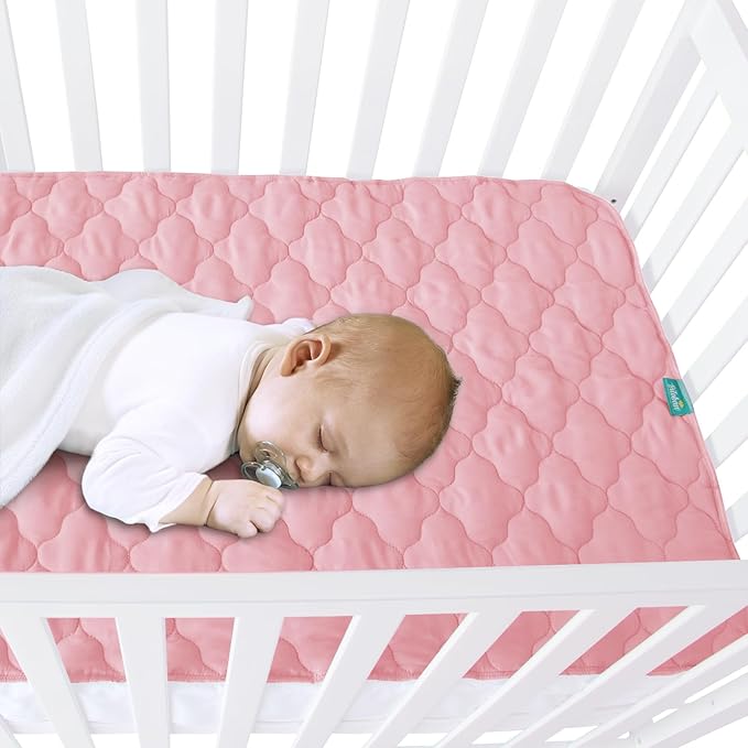 Waterproof Crib Mattress Protector Pad 28" x 52",Non-Slip & Absorbent Mattress Pad for Baby Standard Crib/Bed, Quilted Machine Washable Pink
