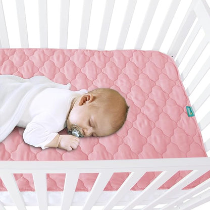 Waterproof Crib Mattress Protector Pad 28" x 52",Non-Slip & Absorbent Mattress Pad for Baby Standard Crib/Bed, Quilted Machine Washable Pink