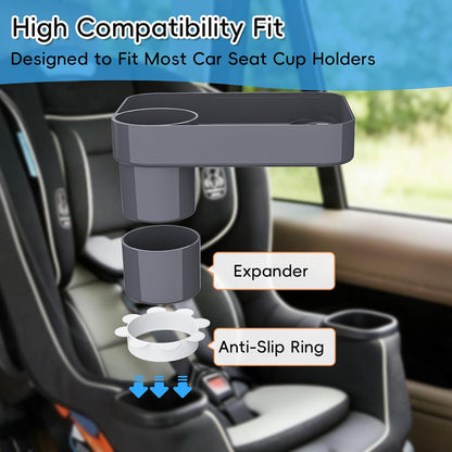 Kids Car Seat Tray, Travel Tray with Cup Holder for Toddler Baby, Kids Car Seat Food Snack Organizer for Road Trip, Stroller Snack Organizer Travel Must Haves Toddler Must Haves (Dark Gray, 1PCS)