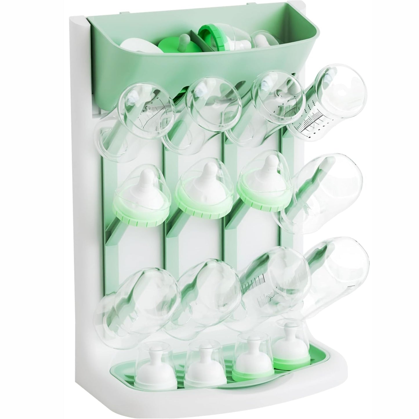 Yieach Larger Vertical Baby Bottle Drying Rack - BPA Free - Space Saving Feeding Bottles Drying Rack Holder for Countertop,Baby Bottle Holder Storage Station for Pacifiers,Pump Accessories Stand,Grey