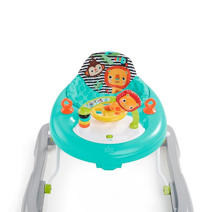 Bright Starts Zig Zag Zebra Baby Walker with Steering Wheel, Lights & Songs, Easy Fold Frame for Storage, Height Adjustable, Ages 6 Months +