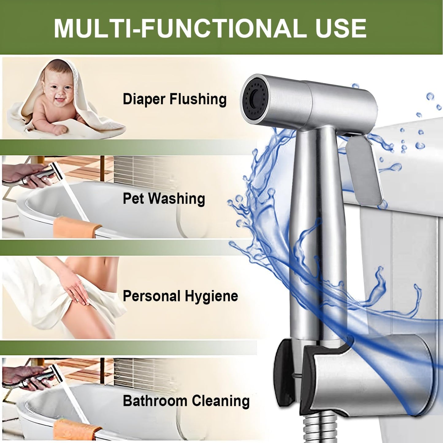 Handheld Bidet Sprayer for Toilet, Stainless Steel Bathroom Personal Hygiene Bidet Sprayer Set, Baby Cloth Diaper Sprayer with Adjustable Water Pressure Control, Perfect for Whole Family Cleaning Use