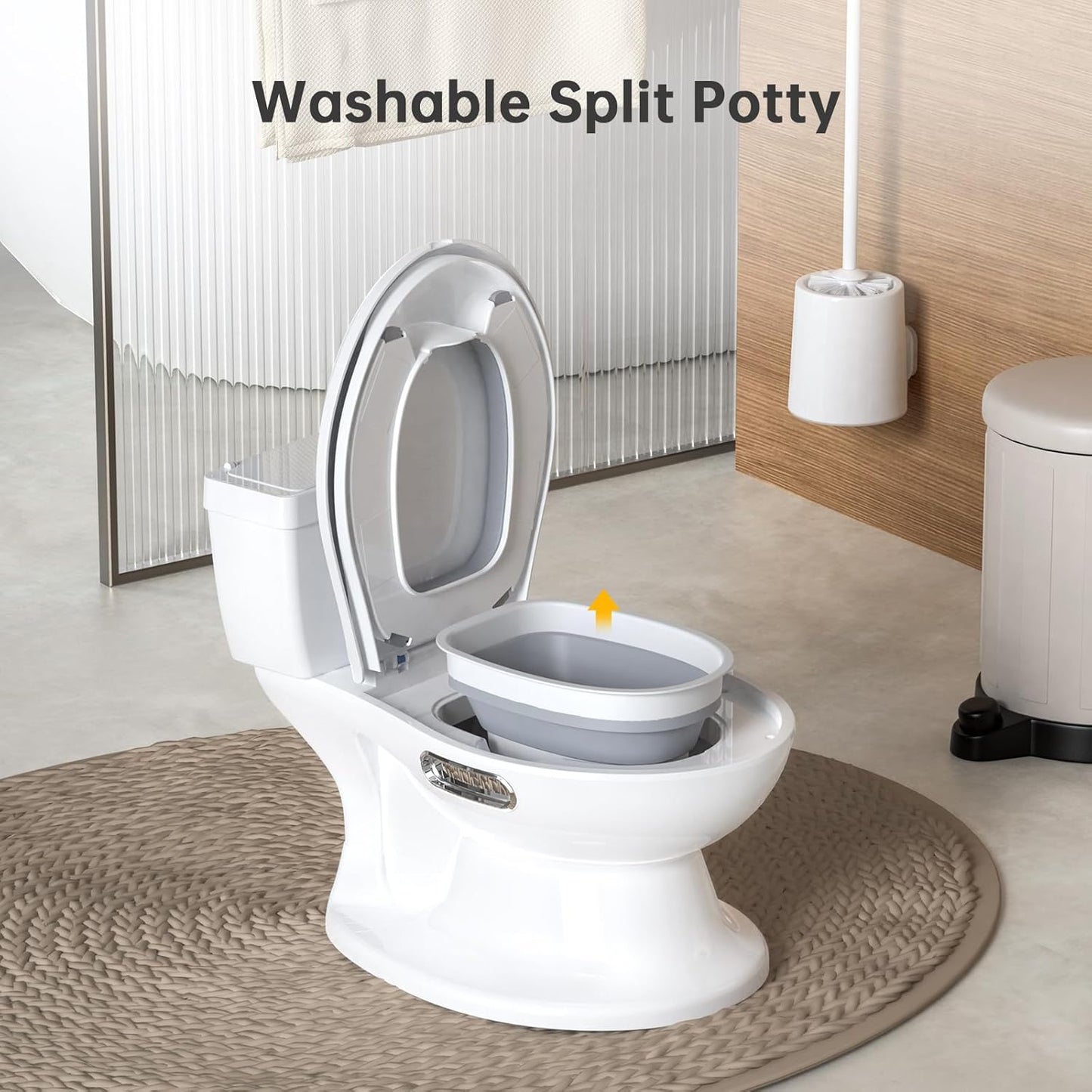 2-in-1 Potty Training Toilet, 12.99in Standalone Potty Chair for Toddlers & Baby, Realistic Flushing Sound, Soft Comfort Seat, Removable Washable Pot, Non-Slip Base, Built-in Toilet Paper Holder