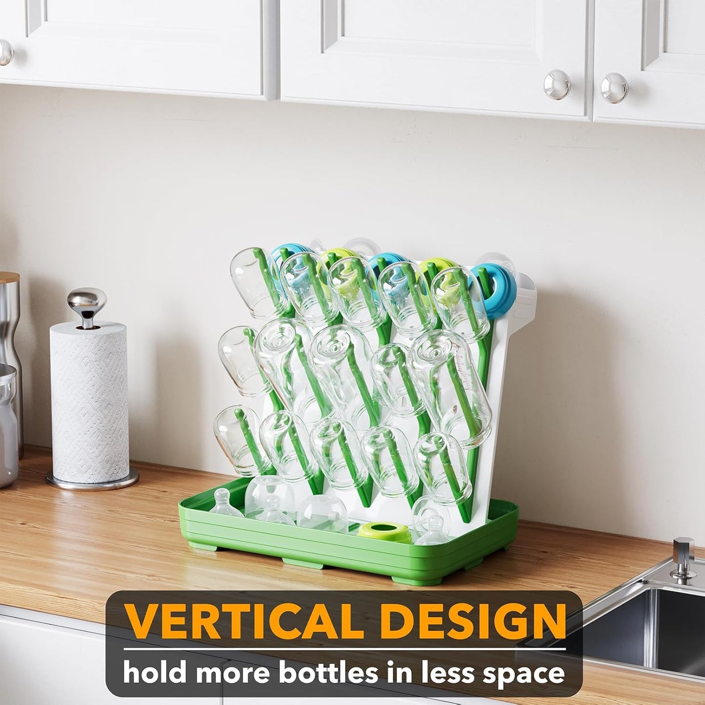 SpaceAid Baby Bottle Drying Rack with 20 Hooks, Space Saving Kitchen Bottles Rack Dryer, Vertical Baby Bottle Holder Organizer for Countertop Storage Accessories (White and Gray)
