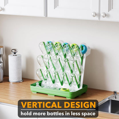 SpaceAid Baby Bottle Drying Rack with 20 Hooks, Space Saving Kitchen Bottles Rack Dryer, Vertical Baby Bottle Holder Organizer for Countertop Storage Accessories (White and Gray)