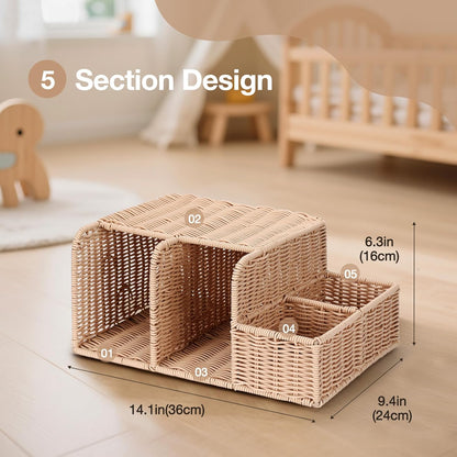 Diaper Caddy Organizer, Hand Rattan Nursery Storage Basket for Baby Essentials, Baby Changing Table Organizer Perfect Nursery Assistant (Natural Light Woven - Style 1, M)