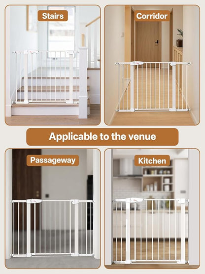 Baby Gate for Indoor Stairs & Doorways: Wide Expandable 27.9-42.1" Metal Safety Gate - Toddler Pets 30" Tall Dog Gate with Easy Install Pressure Mount Dual Lock & 2-Way Swing, White.
