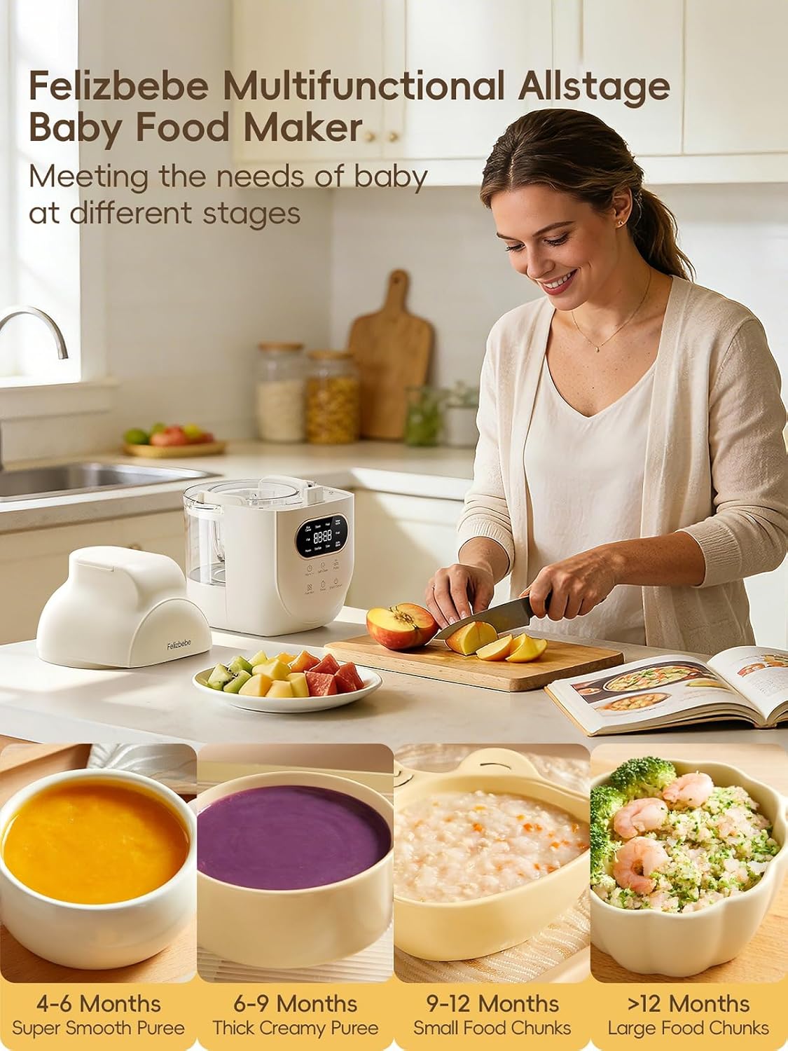 Glass Baby Food Maker Steamer and Blender,One Step Auto Baby Food Processor Puree Maker Grinder Mills,Glass Bowl with 316 Stainless Steel Blades,Auto Cooking,Self Clean,Timer,BPA-Free