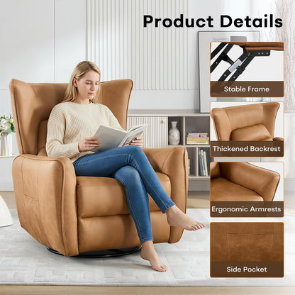 HAOMARKETS Electric Swivel Rocker Recliner Chair, Power Faux Leather Glider Rocking Recliners for Adults,360° Swivel Nursery Reclining Sofa with USB Charging Port, White