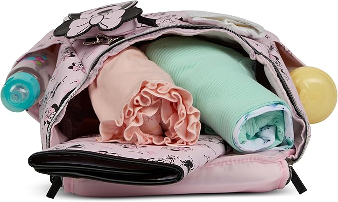 Disney Diaper Bag Backpack with Changing Pad Minnie Mouse – 16” Nylon Baby Bag for Parents, Insulated Bottle Holders, Multiple Storage Pockets