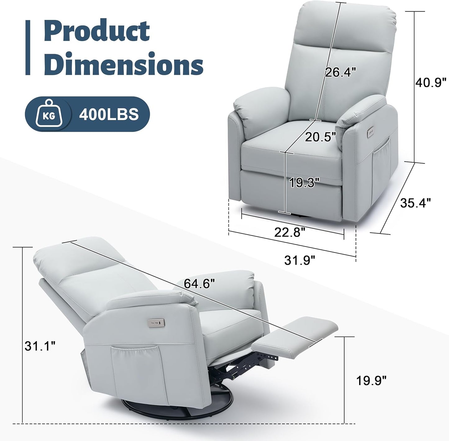 Power Glider Recliner Nursery Rocking Chair with USB Ports, Glider Chair with Lumbar Pillow for Living Room, Glider Swivel Recliner Chair for Nursery(Beige)