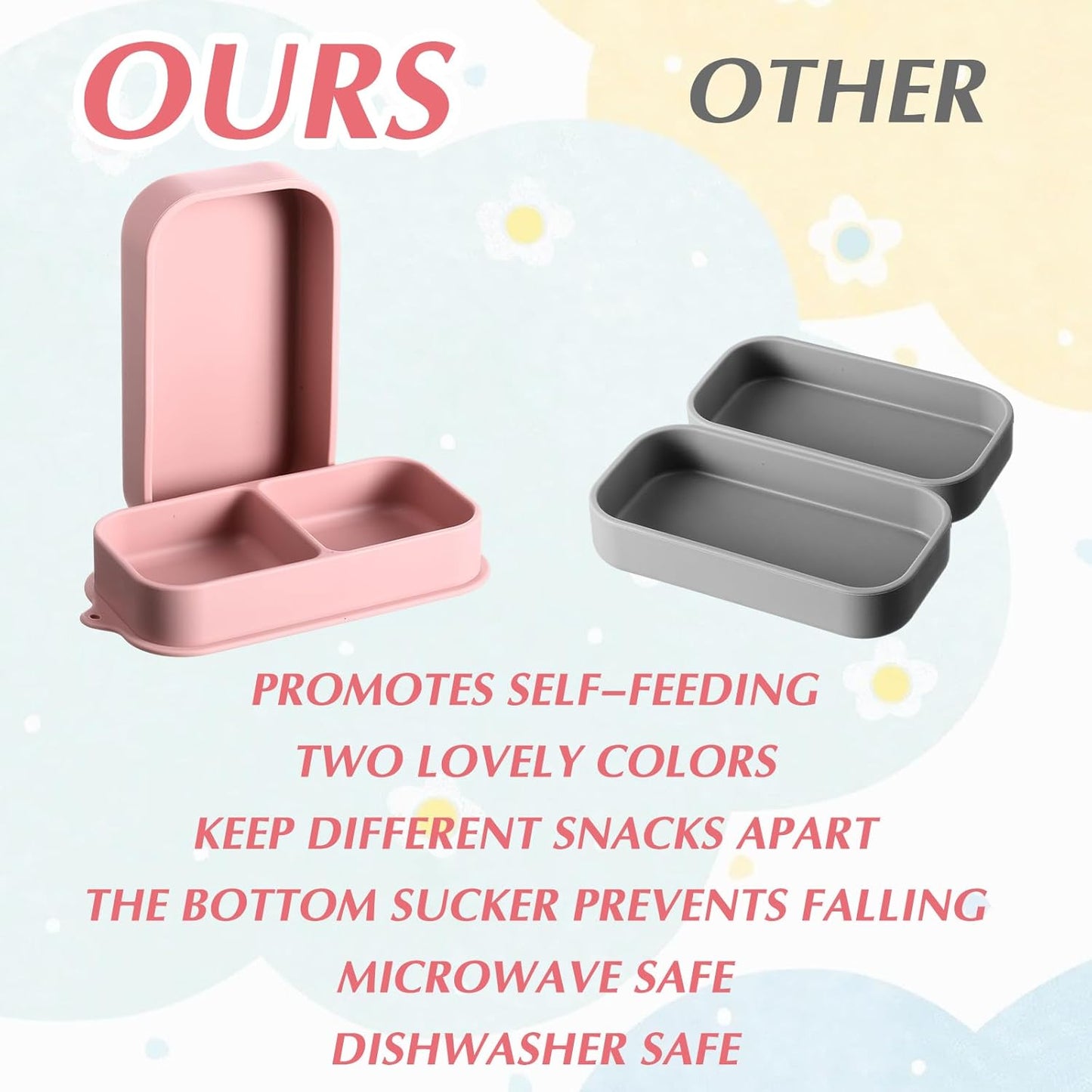 Uiifan 2 Pack Baby Suction Plate Set Silicone Suction Plate with Lid Divided Bowls for Portable Toddler Utensils Compact for Self Feeding Baby Travel Essential(Blue, Sage Green)