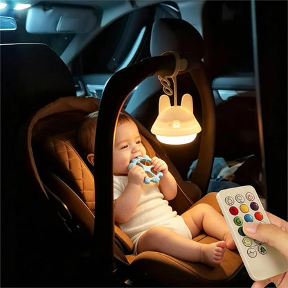 Baby Night Light for Car Seat- Dimming Function 9 Colors Changing Eye Caring Portable Rechargeable & Timing Bedside Lamp Light Up Toddler Bed Room Travel Essentials Squishy Silicone Infant BPA Free