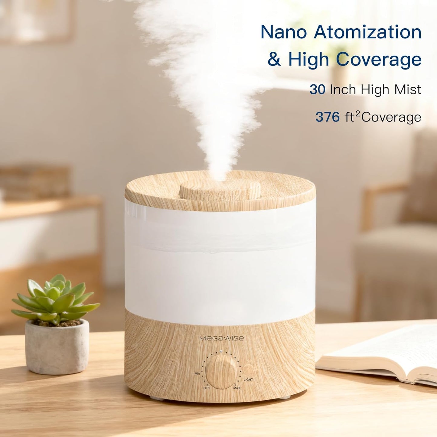 MegaWise Ultrasonic Cool Mist Humidifier | Quiet Operation, Top Fill, Auto Shut-Off | Ideal for Bedroom, Baby Room, and Plants (3.5 L)