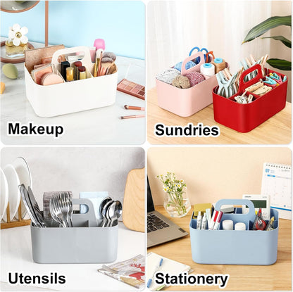 Multiuse Caddy Organizer with Handle, Portable Divided Plastic Tote Bin - Art Craft, Stationary Pen Marker Crayons, Makeup Hair Supplies Storage - Bathroom, Classroom, Dorm, Office, Desk Holder - Pink