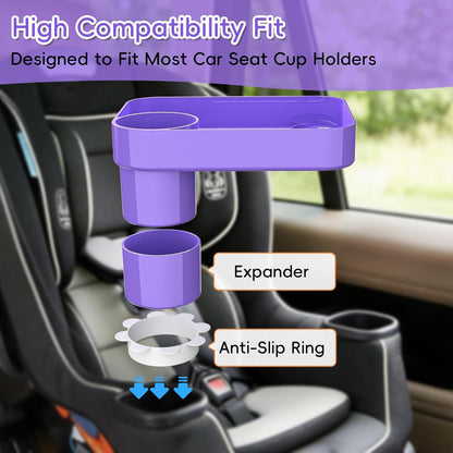 Kids Car Seat Tray, Travel Tray with Cup Holder for Toddler Baby, Kids Car Seat Food Snack Organizer for Road Trip, Stroller Snack Organizer Travel Must Haves Toddler Must Haves (Dark Gray, 1PCS)