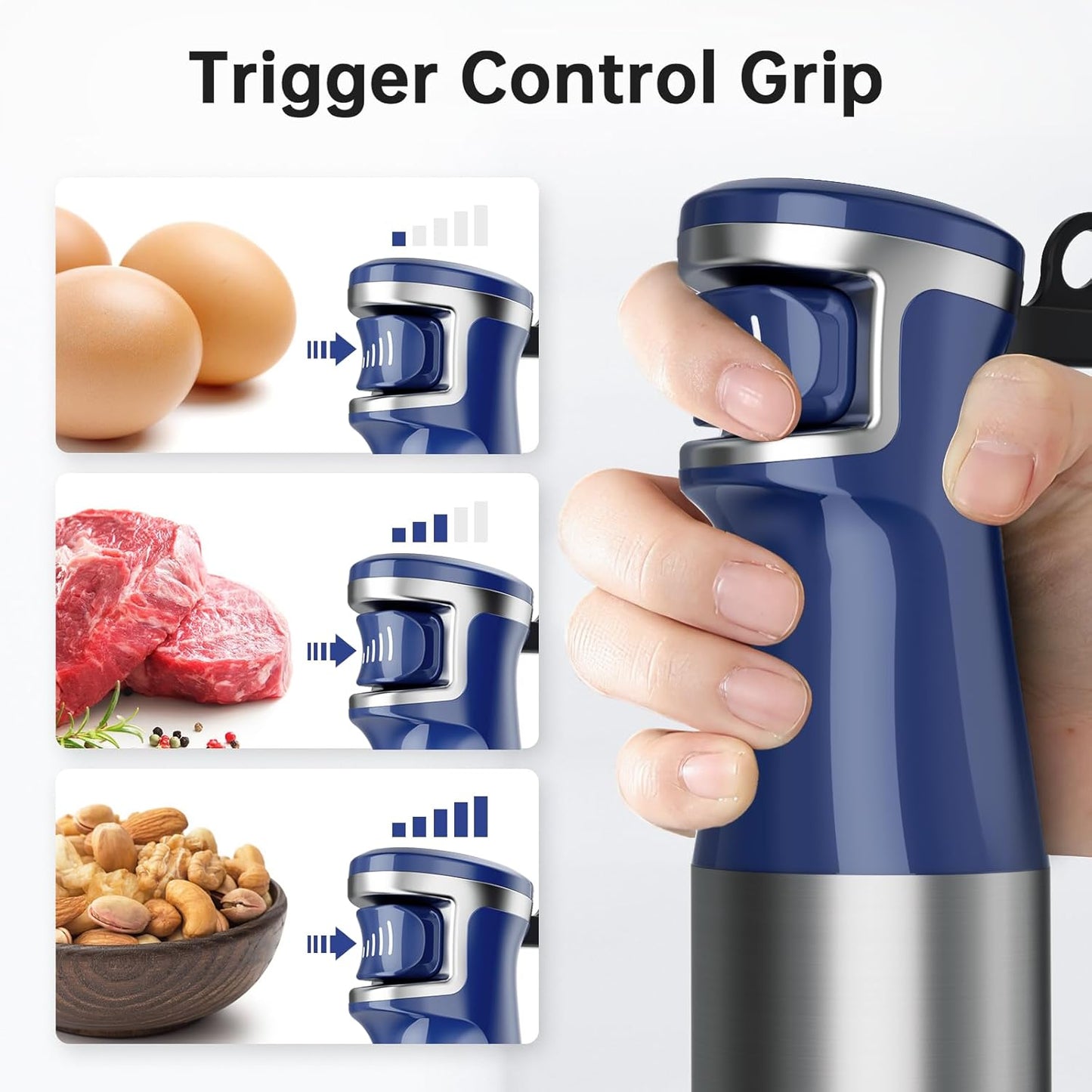 Turelar Immersion Blender Handheld Corded Hand Blenders Set 1100W, Trigger Variable Speed 5 in 1 Stick Emulsifier with Chopper, Whisk and Frother for Soup, Baby Food and Smoothies, Orange