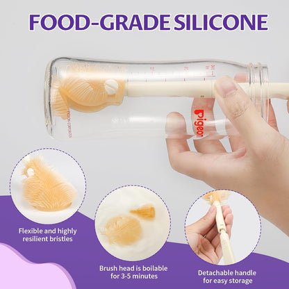VOOWO Baby Bottle Brush & Drying Rack, Portable Travel Kit - Silicone Bottle & Nipple Brush Set, Straw Cleaner (Purple)