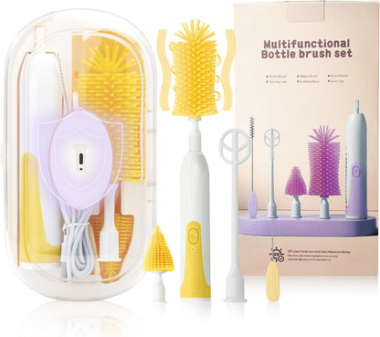 Electric Bottle Brush,Electric Baby Bottle Brush Set with Silicone Bottle/Pacifier/Straw Brush and Mixing Head, Water Bottle Cleaner Brush with Drying Rack, 2 Modes & 360° Rotation (Green)