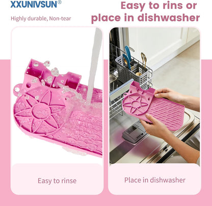 Bottle Drying Rack, Draining Mat for Stanley Tumblers20-40oz, Mugs, Wine Glasses, Compact Portable Cup Dryer Stand for Countertops, Office, RVs & Travel (Crystal Pink)
