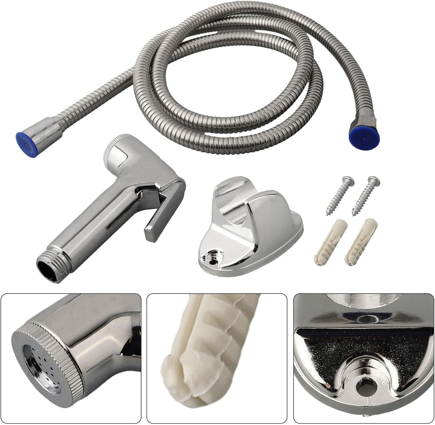 Handheld Bidet Sprayer Toilet Shower Kit Chrome Shattaf Spray Set with Wall Mount Bracket Hose for Baby Cloth Diaper Pet Hygiene Elderly Mobility Aid