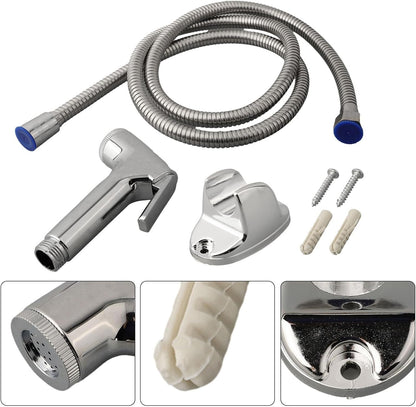 Handheld Bidet Sprayer Toilet Shower Kit Chrome Shattaf Spray Set with Wall Mount Bracket Hose for Baby Cloth Diaper Pet Hygiene Elderly Mobility Aid