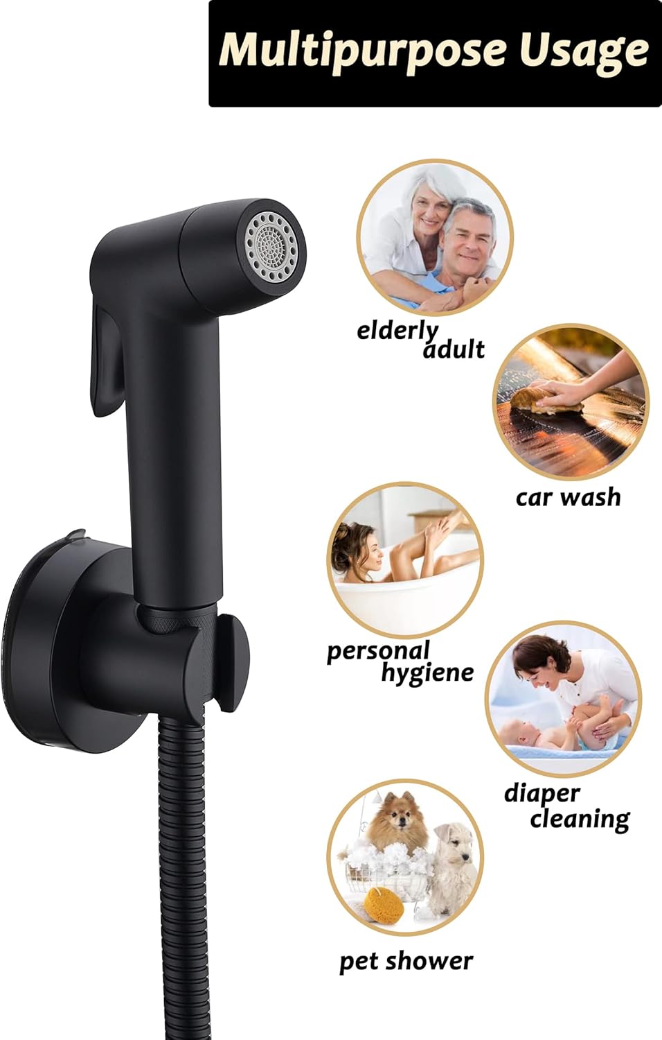 Handheld Bidet Sprayer for Toilet, Muslim Shower Bidet Attachment for Toilet, Cloth Diaper Toilet Sprayer, Jet Spray for Toilet with Bidet Hose for Feminine Wash (Chrome)