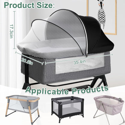 Bassinet Cover for Cats - Blackout Breathable Mosquito Net for Baby Bedside Sleepers & Travel Cribs, 2-Way Zipper Bug Canopy Tent to Block Light & Keep Cats Out (Black-Small)
