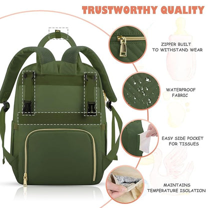 Tenot Baby Diaper Bag Backpack, Travel Diaper Bags for Girl Boy Large Capacity Baby Bag Backpack for Women Army Green