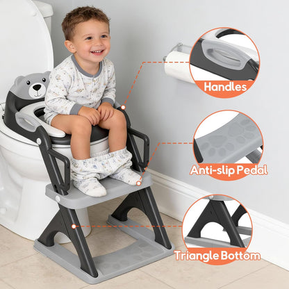 Potty Training Seat, SKYROKU Upgrade Toddler Toilet Seat for Kids Boys Girls, 2 in 1 Potty Training Toilet, Splash Guard Anti-Slip Pad Step Stool,New Sector-Shape Stabilized Base (8899+Grey)