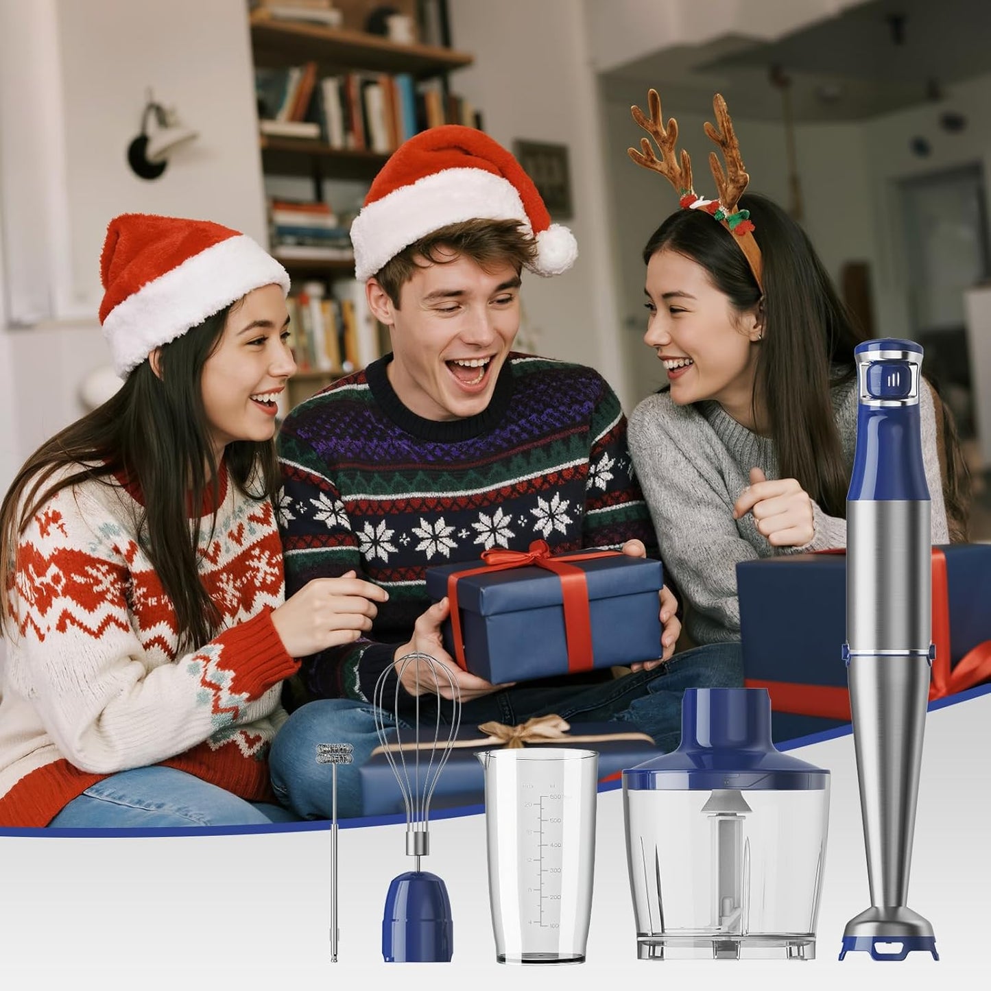 Turelar Immersion Blender Handheld Corded Hand Blenders Set 1100W, Trigger Variable Speed 5 in 1 Stick Emulsifier with Chopper, Whisk and Frother for Soup, Baby Food and Smoothies, Orange
