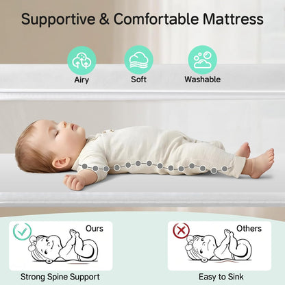 Cowiewie Bassinet Bedside Sleeper,Baby Bassinet Slides Over Bed,5-Position Height Adjustment & Breathable All-Mesh Wall Bedside Bassinet for Baby,Space-Saving Bedside Crib, Height(37.4-41.3"), White