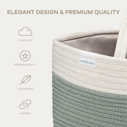 Comfy Cubs Rope Diaper Caddy Organizer 8.5" x 15" x 8" - Large Baby Diaper Basket with 3 Spacious Compartments - Stylish Cotton Baby Caddy Organizer for Diapers, Wipes & Essentials - Pacific Blue