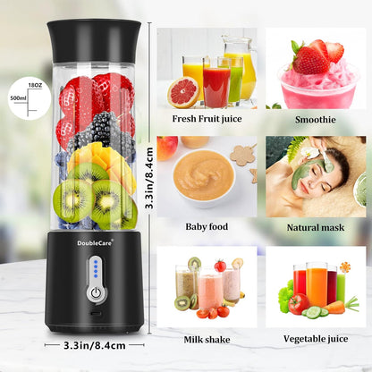 Portable Blender Cup,Electric USB Mini Juicer Blender For Shakes and Smoothies, Juice,380ml, Six Blades Great for Mixing,Black
