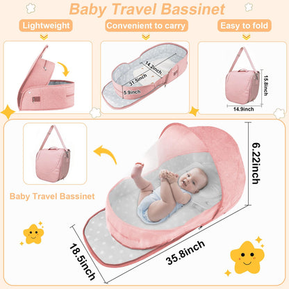 Portable Bassinet for Baby,Baby Bassinets Bedside Sleeper for Travel & Home,Foldable Bedside Crib with Breathable Mesh,Lightweight with Carry Bag & Storage Pocket,Safe Cosleeping Design for Infant