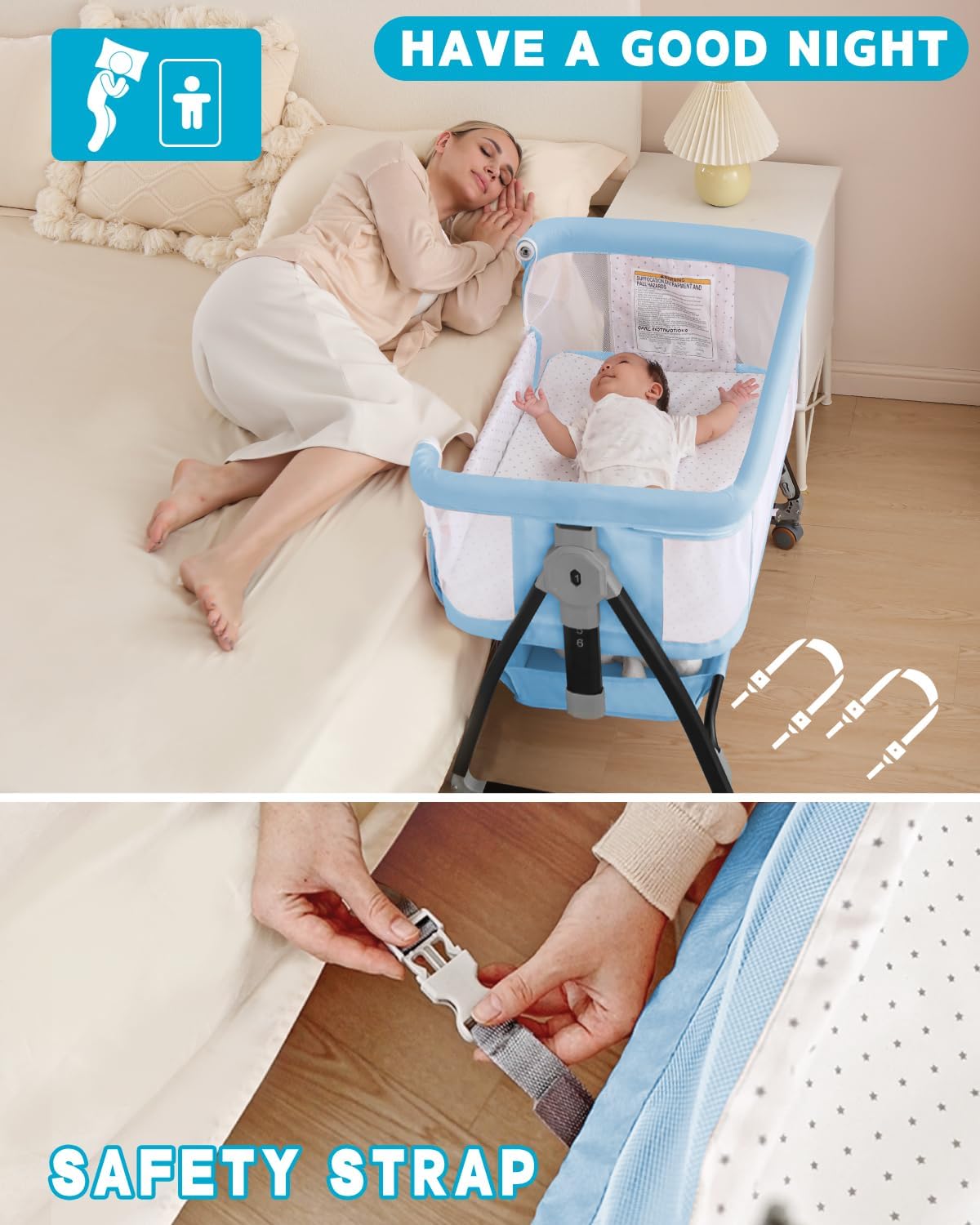 Bedside Bassinet for Baby, 3 in 1 Breathable Mesh Baby Bassinet, 6 Height Adjustable, Easy to Assemble, Bassinet Bedside Sleeper with Wheels, Mosquito Net, Storage Basket, Bassinets for Newborn Baby | Multi-functional