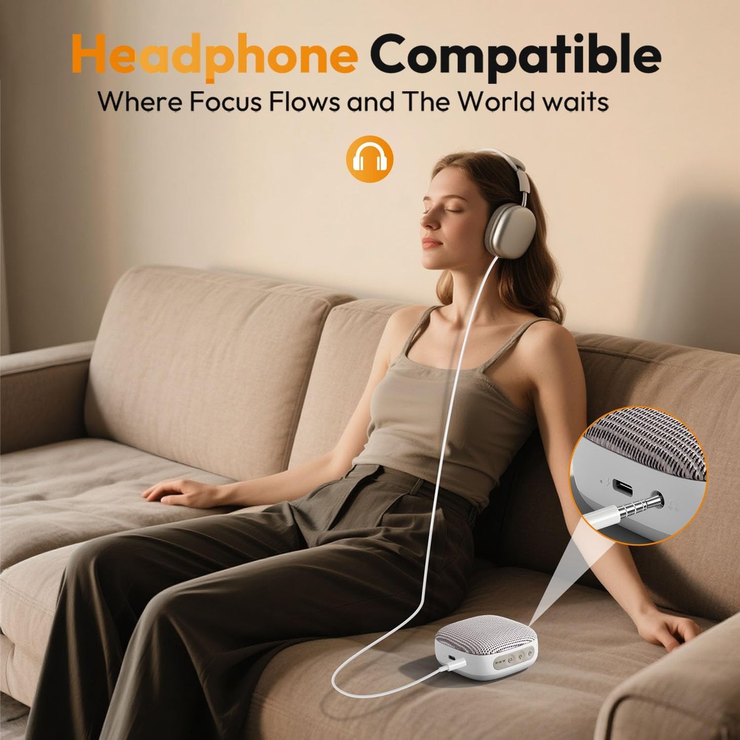 Portable Sound Machine for Travel, White Noise Sound Machine for Sleeping, 52-Hour Lasting Mini Noise Machine with 21 Quality Non-looping Sounds, Headphone Jack, Memory, Timer for Adults,Hotel (White)