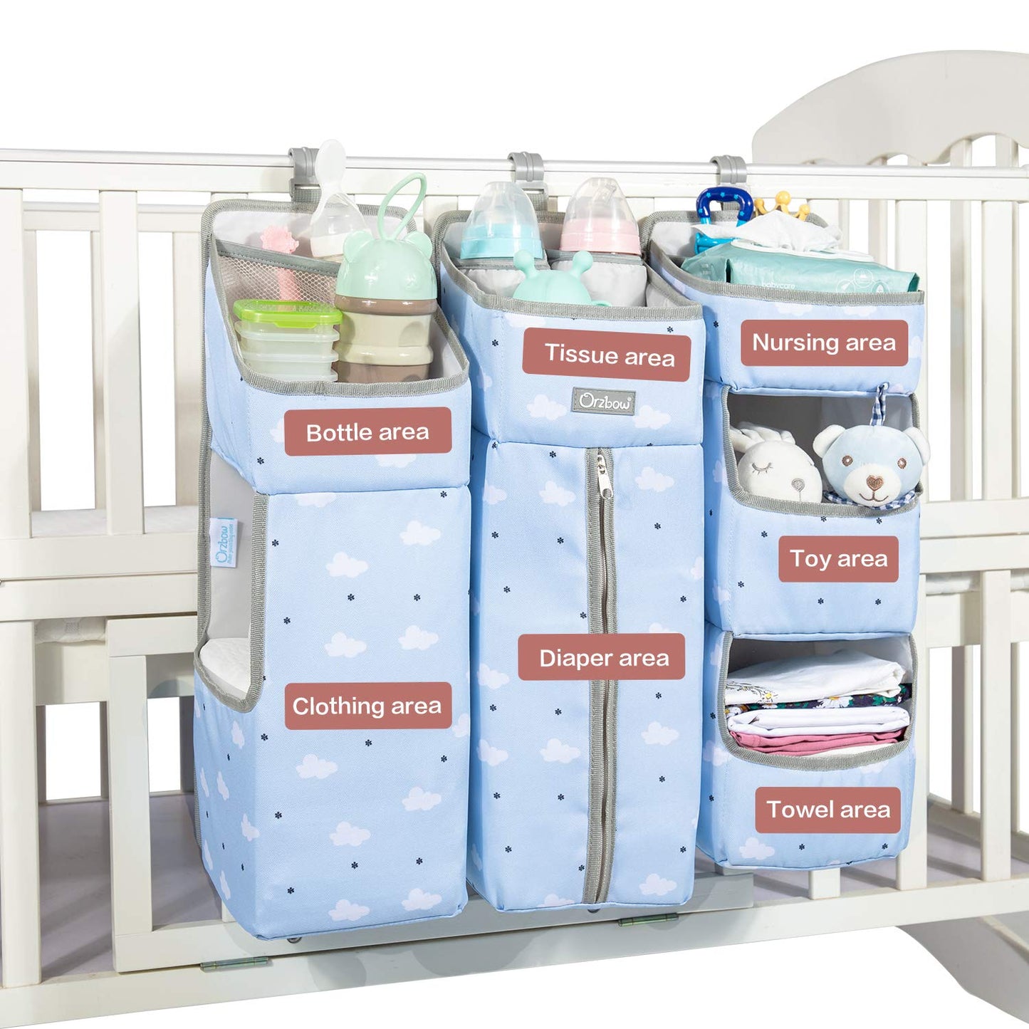 Orzbow 3-in-1 Hanging Diaper Caddy Organizer for Changing Table, Nursery Organization and Diaper Stacker for Crib Wall, Removable Diaper Organizer for Baby Girl Essentials, Pink