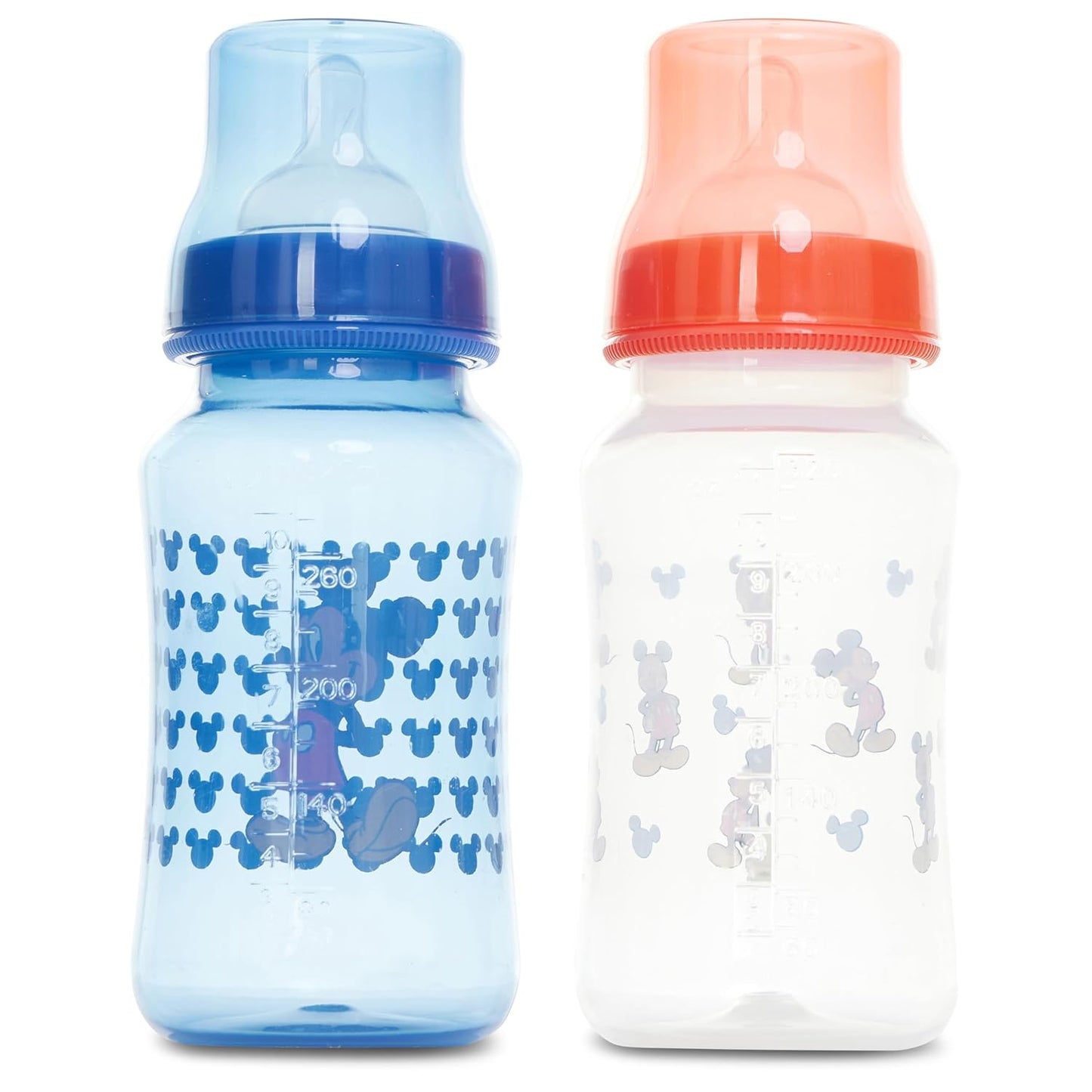 Disney Baby Bottles and Pacifiers Set – 2 Hourglass-Shaped 11oz Bottles + 2 Orthodontic Pacifiers – Officially Licensed Mickey, Minnie, Pooh & Dumbo Designs – BPA-Free Feeding Gift Set