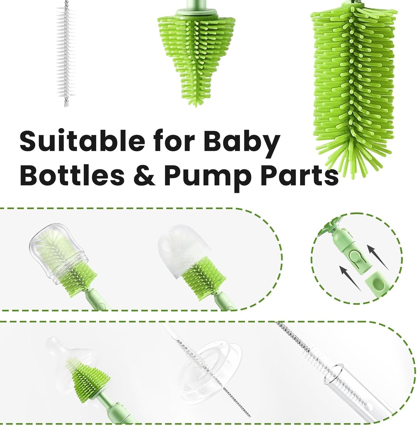 LEQXGO Travel Baby Bottle Cleaner Kit with Storage Case, 7-in-1 Baby Bottle Brush Set with Drying Rack for Breast Pump Parts, Bottle Washing Kit - Baby Travel Essential for Flying & On-the-Go (Blue)