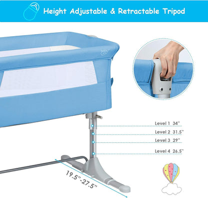 BABY JOY Baby Bedside Crib, Portable Travel Sleeper Bed Side Bassinet w/Carrying Bag, Newborn Bassinet to Infant, Kids Crib with Detachable Mattress, Height Adjustable Design, Breathable Mesh, Grey