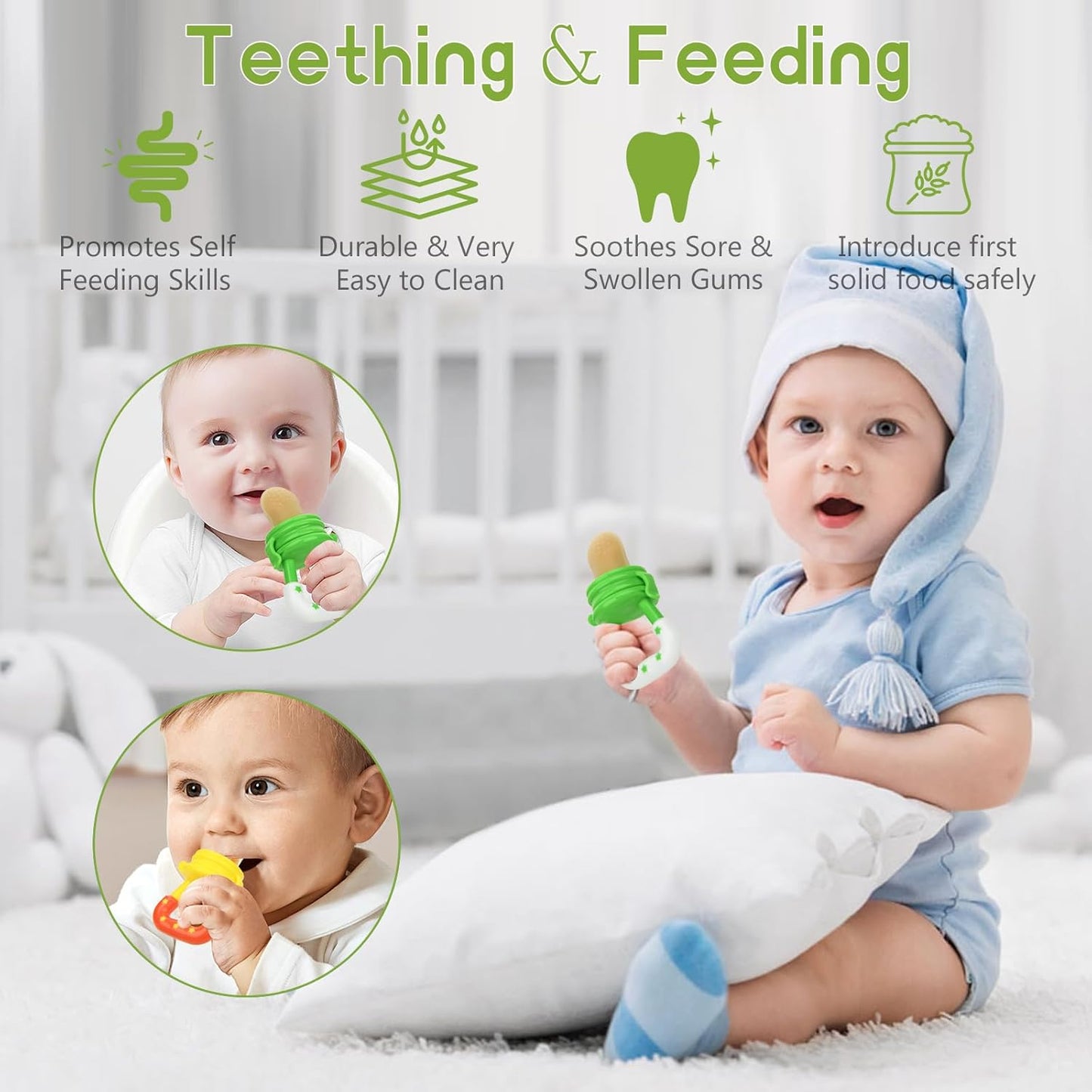 WAJIAYON Baby Fruit Feeder Pacifier | Infant Food Feeder Pacifier & Food Dispensing Spoon | Fresh Fruit Teethers for Babies | Silicone Feeder Baby,Mesh teethers for Babies Gifts for Boys and Girls